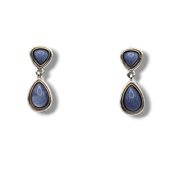 LC Lauren Conrad Two Tone Metal Teardrop Double Drop Earrings Purple Center - Picture 3 of 10